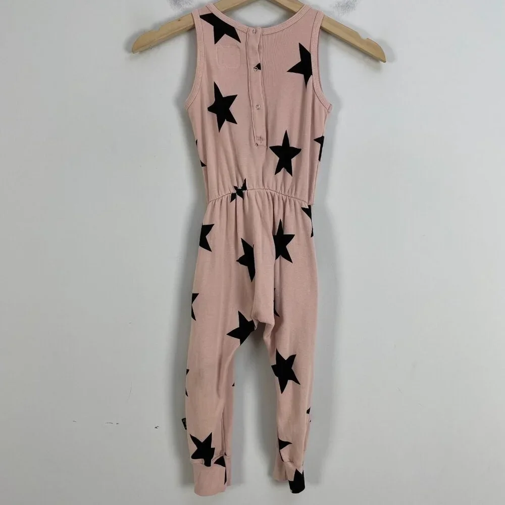 NUNUNU Girls‎ Toddler 2-3 Pink Star Jumpsuit Drop Crotch Sleeveless One Piece